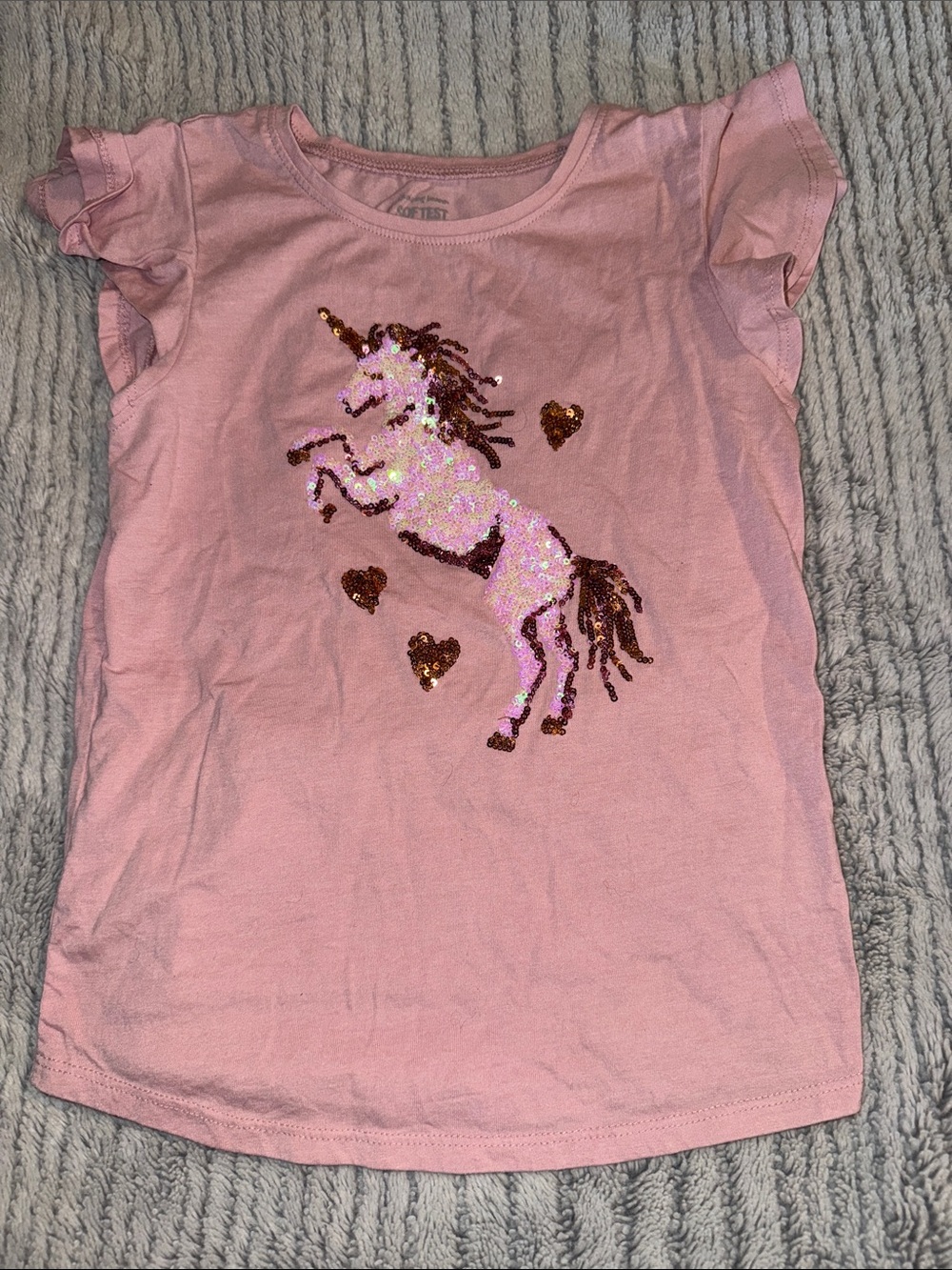 Girls' Pink Sequin Unicorn Tee